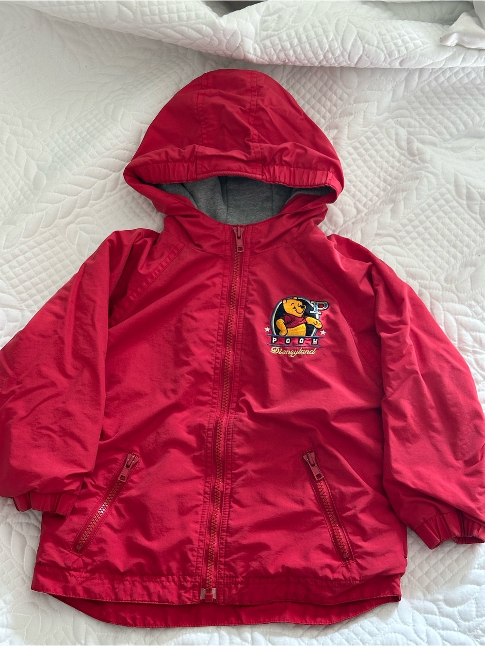 Vintage Disneyland Winnie the Pooh Red Hooded Kids Jacket